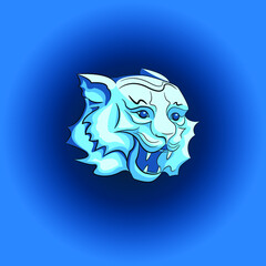 Blue tiger icon made from water or ice. Vector illustration isolated  
