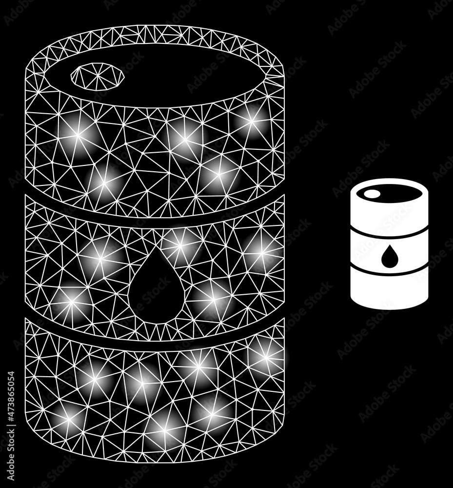 Poster glare network oil barrel web icon with glowing spots. illuminated constellation done using oil barre