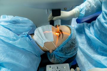 Medical laser eye correction. Medicine technology eye operation. Stock photo - obrazy, fototapety, plakaty