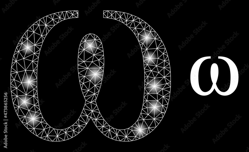 Poster glare net omega greek lowercase letter web icon with illuminated light spots. illuminated constellat