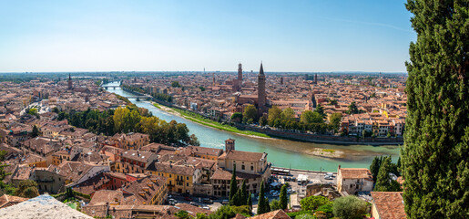 Panoramic view from downtown Verona, seen from Castel San Pietro