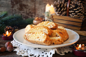 Italian cookies: almond and candied orange cantuccini (biscotti),  New Year decoration