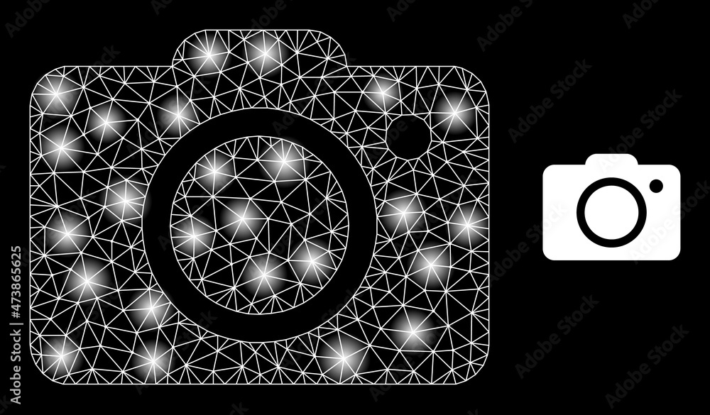 Poster constellation mesh photo camera web icon with illuminated light spots. illuminated constellation is 