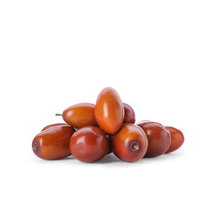 Heap of ripe red dates on white background
