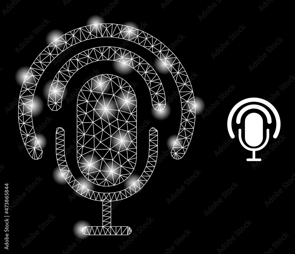 Aufkleber glowing network podcast web icon with glowing light spots. illuminated constellation is done from po