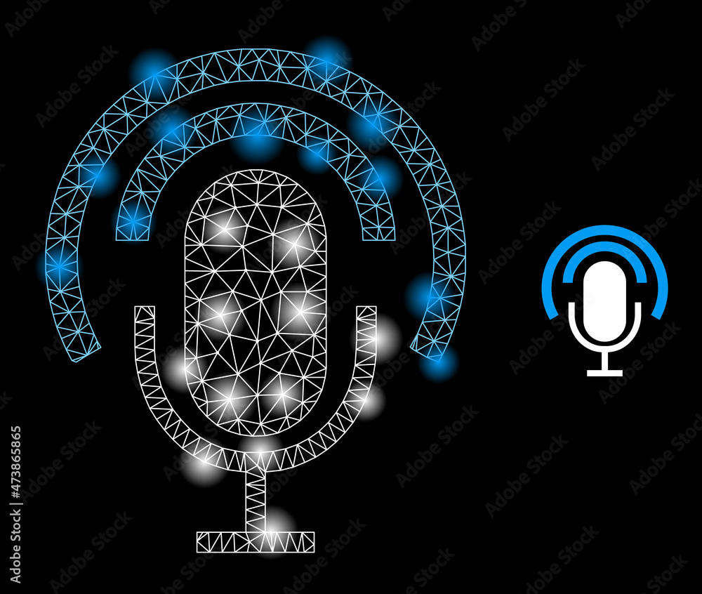 Poster constellation network podcast microphone web icon with magic spots. illuminated constellation is cre