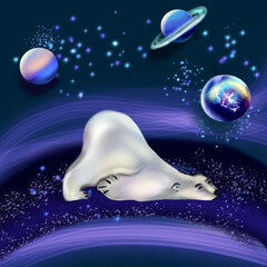 Obraz na płótnie Canvas Polar bear with planets and stars