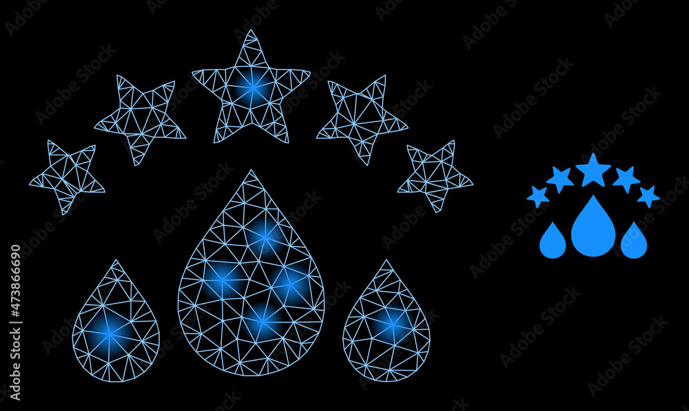 Poster constellation net quality water drops web icon with glowing light spots. illuminated constellation c
