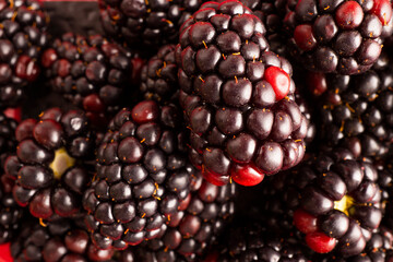 macro horizontal shot of fresh, sweet and delicious blackberries