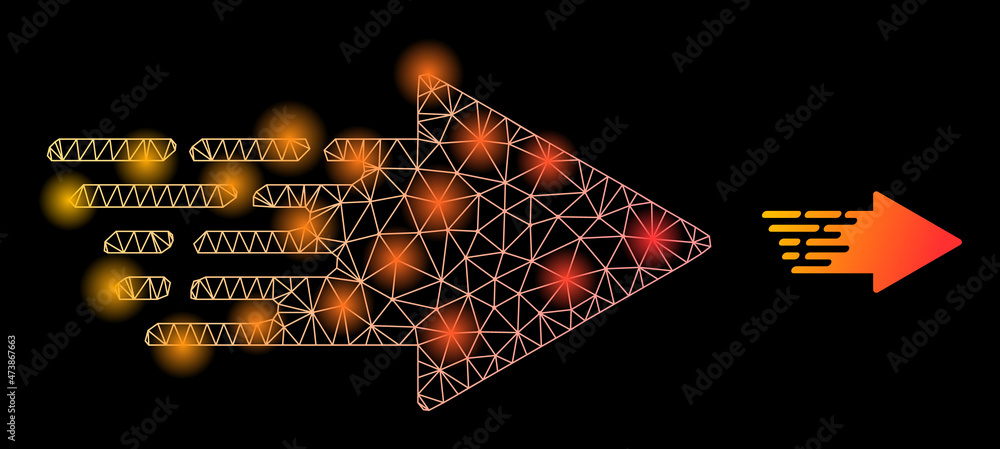 Poster glowing net rush arrow web icon with glowing spots. illuminated constellation is done from rush arro