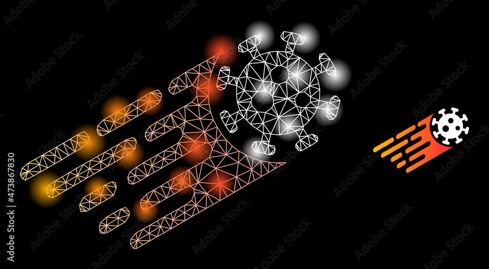 Poster constellation mesh rush virus web icon with illuminated light spots. illuminated model is done from 