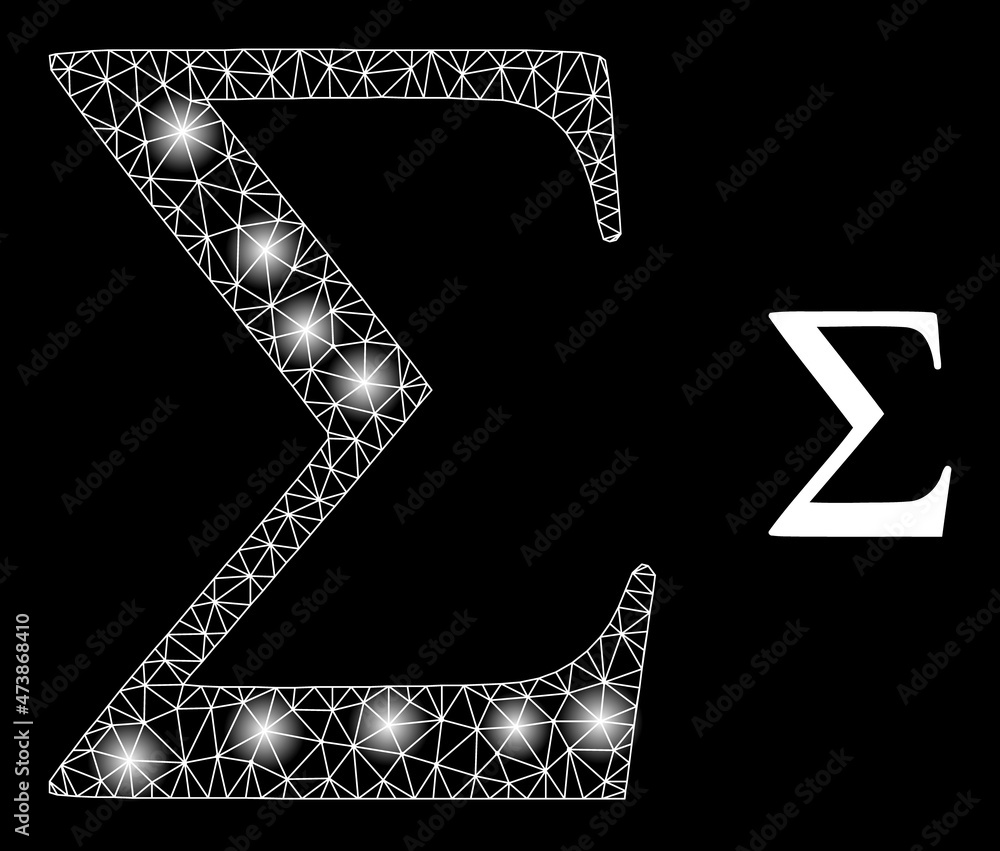 Poster glowing net sigma greek letter web icon with glowing light spots. illuminated model is created using