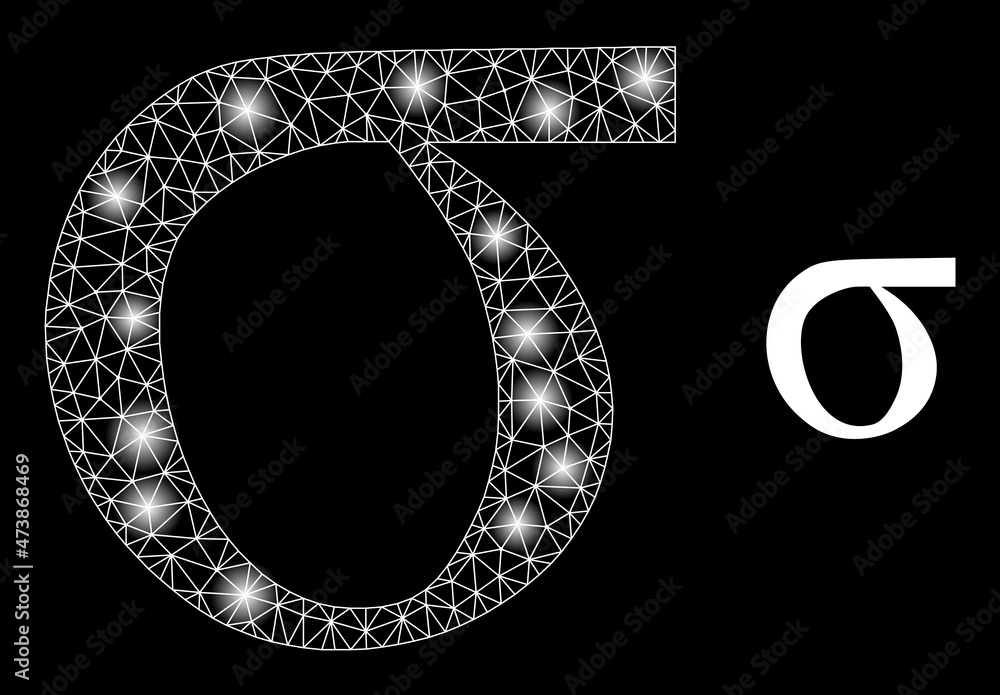 Poster glowing net sigma greek lowercase letter web icon with illuminated spots. illuminated constellation 