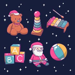 hand drawn christmas toy collection vector design illustration