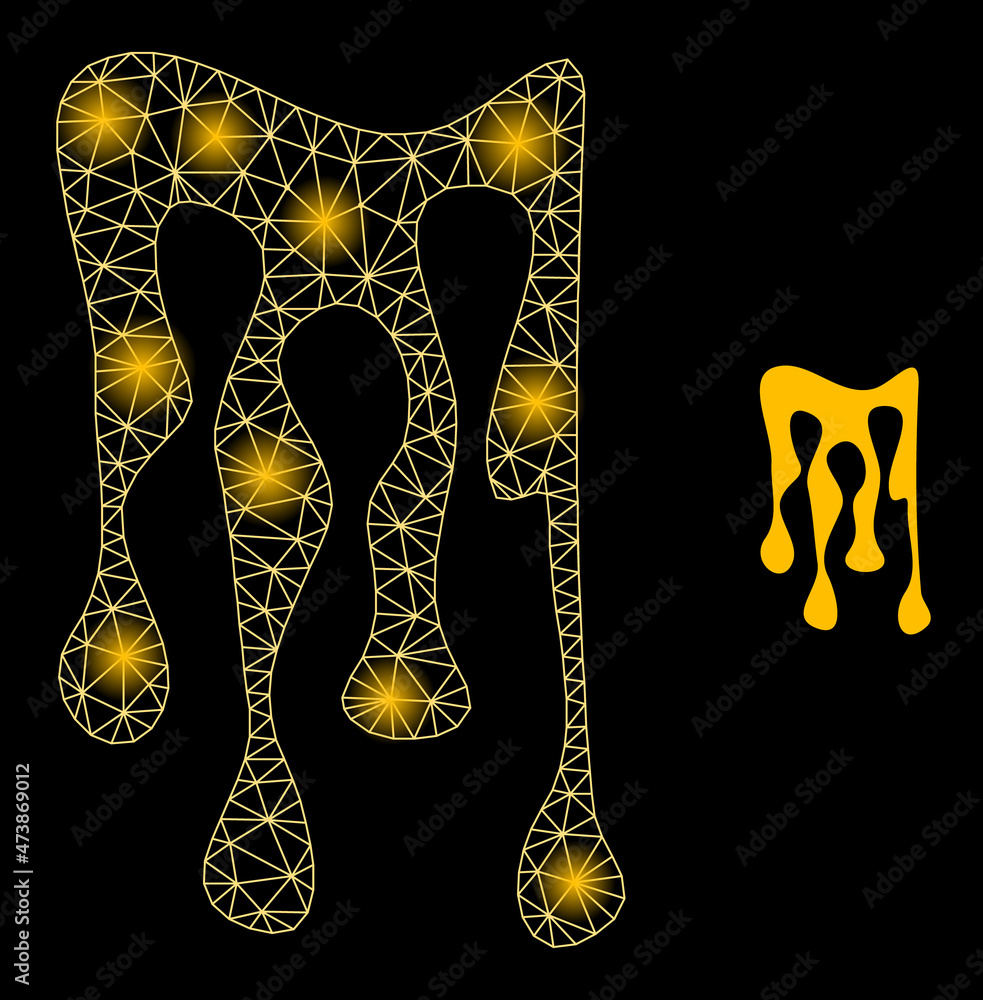 Poster constellation network sticky honey drops web icon with magic light spots. illuminated model is gener