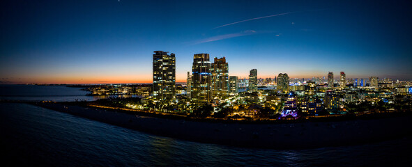 Aerial twilight panorama Miami South Beach
