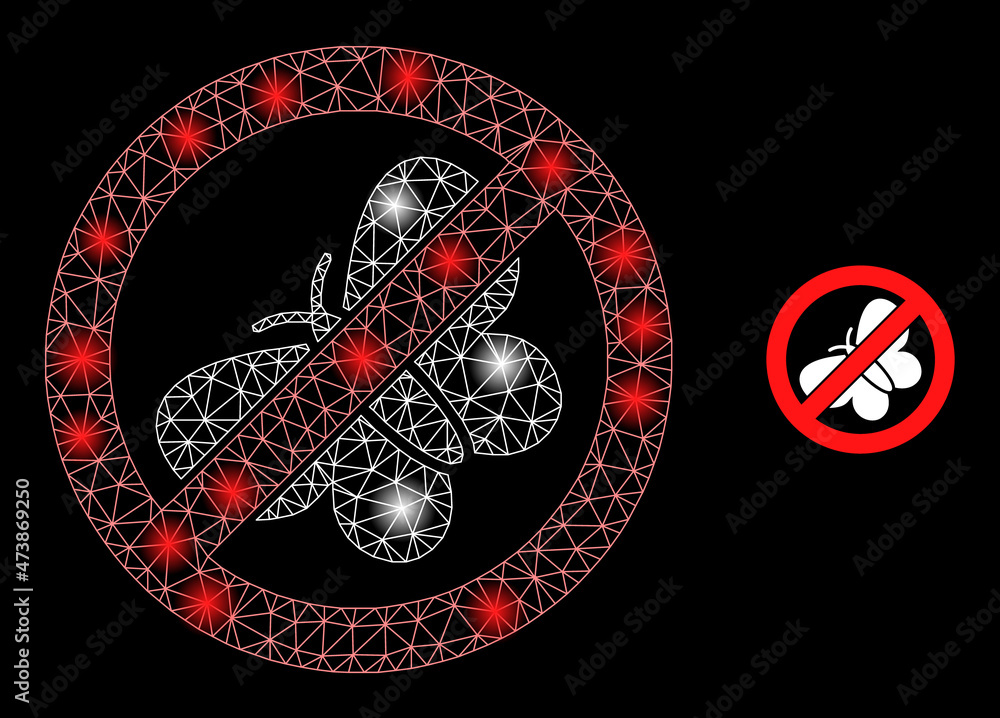 Poster glowing mesh stop butterfly web icon with glowing spots. illuminated constellation generated from st