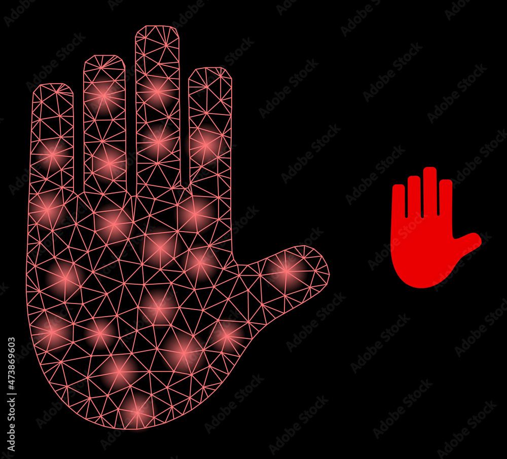 Poster constellation mesh stop hand web icon with bright spots. illuminated constellation created from stop