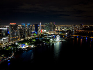Fototapeta na wymiar Night aerial photo Downtown Miami 2021