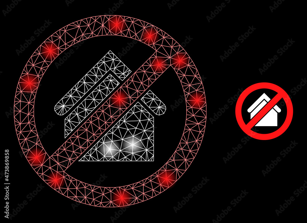 Poster bright mesh stop house web icon with bright spots. illuminated constellation is generated from stop 