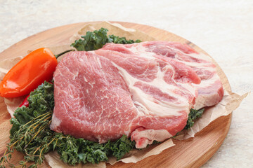 Raw pork neck for cooking
