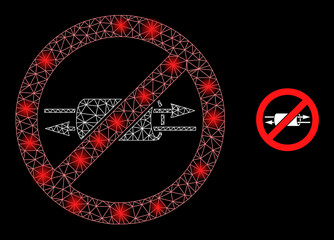 Obraz premium Bright net stop VPN web icon with illuminated spots. Illuminated model done from stop VPN vector icon. Bright carcass web polygonal stop VPN, on a black background.