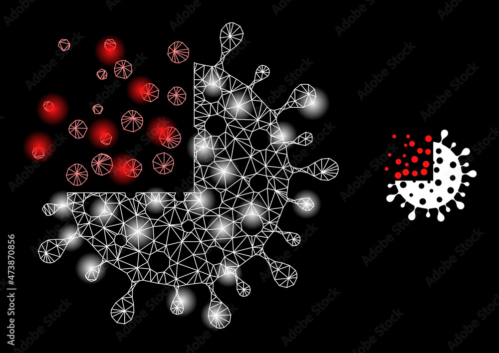 Poster shiny network synthesis coronavirus web icon with illuminated light spots. illuminated model is done