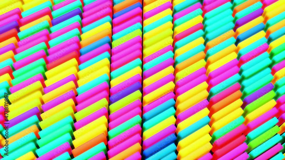 Poster 3d abstract creative festive background with looping flowing animation, multicolored columns rise an