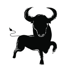 Bull silhouette. Buffalo. Taurus. Ox horoscope. Vector illustration design with creative ink imitation.