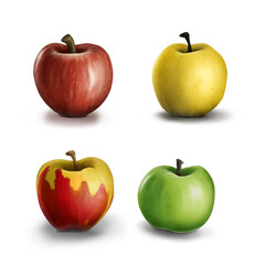 Painted apples isolated on white background.