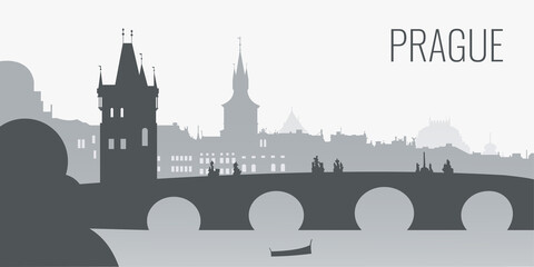 prague silhouette on a grey background