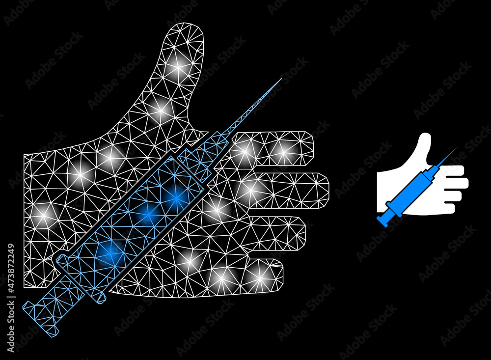 Poster constellation network vaccine offer hand web icon with flare spots. illuminated constellation create