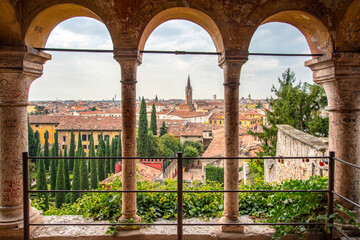 View from Verona from a pavilion at the public park Giardino Giusti - obrazy, fototapety, plakaty