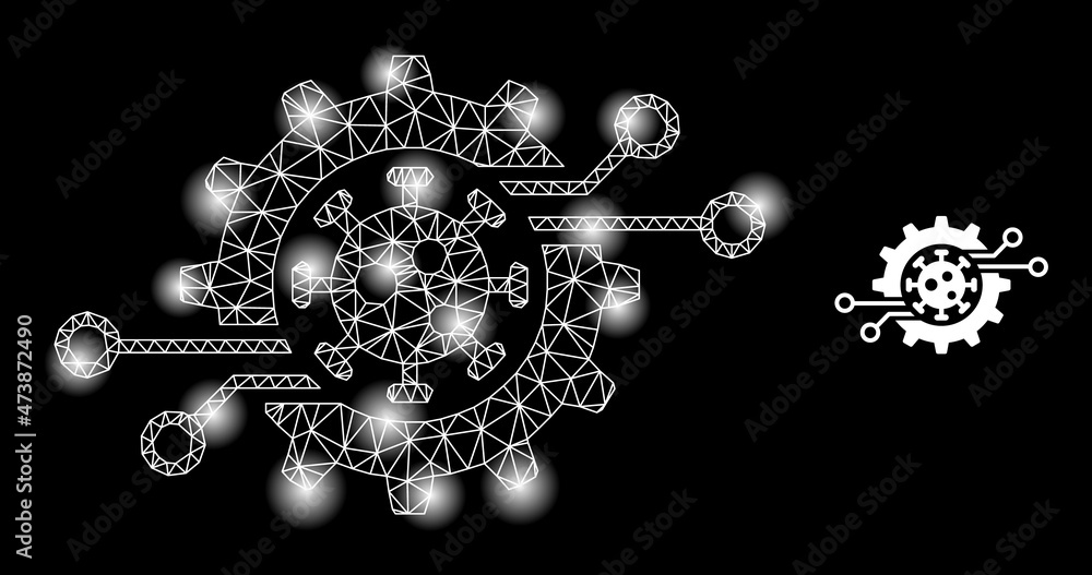 Poster glowing mesh virus electronics gear web icon with illuminated spots. illuminated constellation gener