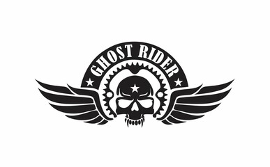 Skull ghost rider wing Black and White illustration.
Idea for print on T-shirt