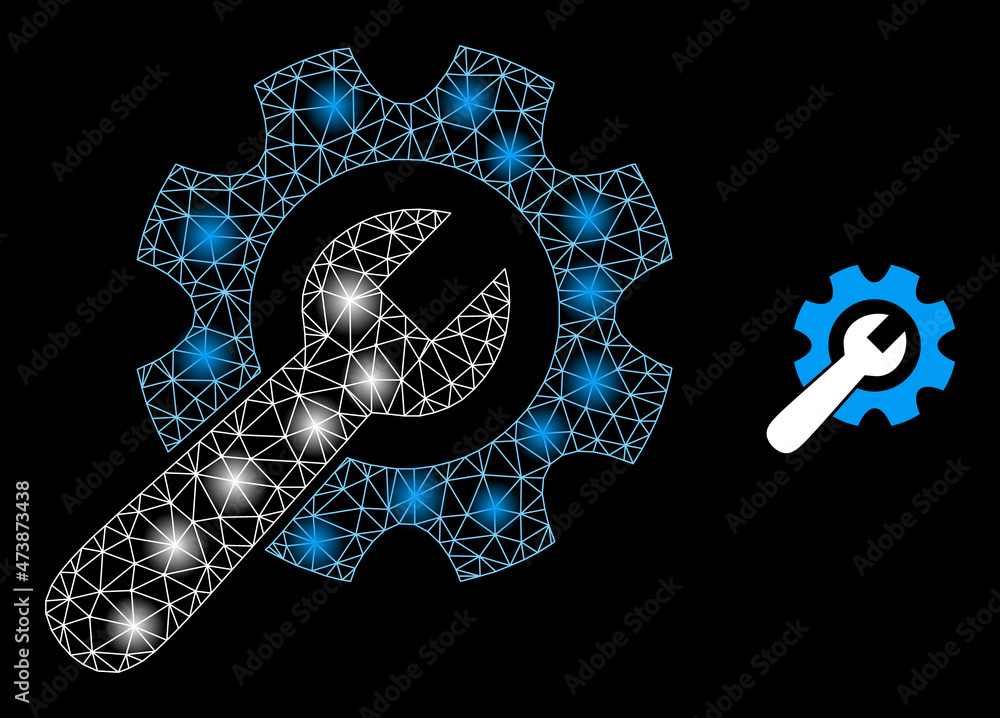 Poster bright network wrench with gear web icon with majestic spots. illuminated constellation created usin