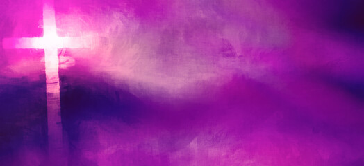 white glow cross pink purple plum brush stroke canvas - obrazy, fototapety, plakaty