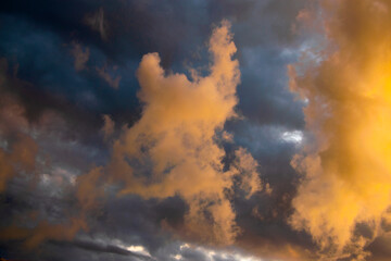Fototapeta na wymiar Scattered clouds in the blue sky, sunset in rural area of Guatemala
