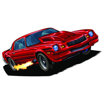 red muscle car speeding, flames clip art preview