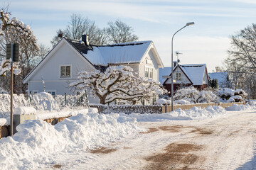 Houses on Swedish winter street 1