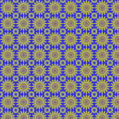 A pattern of golden stylized daisies on a purple background