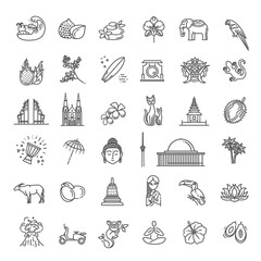 Outline black icons set in thin modern design style, flat line stroke vector symbols - Indonesia collection
