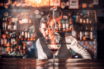 Bartender creates a cocktail at the porterhouse