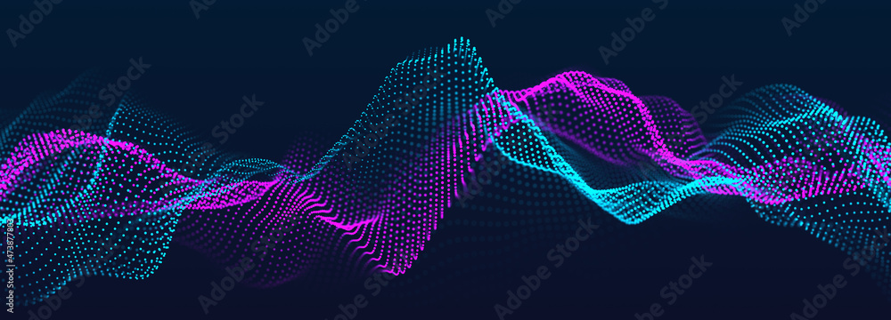 Aufkleber Abstract background of points. Glowing plexus of two colors. Falling cyber particles. Big data stream. 3d rendering