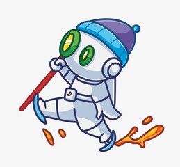 Cute astronaut robot skating. Isolated cartoon animal Christmas illustration. Flat Style suitable for Sticker Icon Design Premium Logo vector. Mascot character