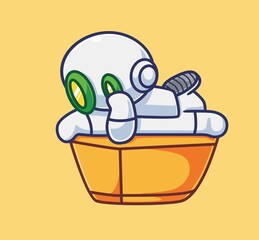 cute astronaut robot relax. Isolated cartoon travel holiday vacation summer illustration. Flat Style suitable for Sticker Icon Design Premium Logo vector. Mascot Character