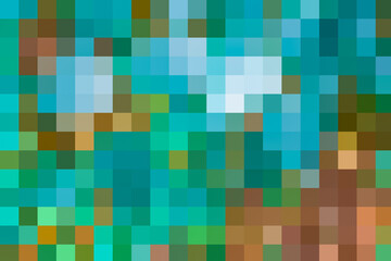 Mixed turquoise and brown chaotic pixel background