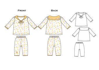 Butterfly Orange Pajamas set of clothes for children