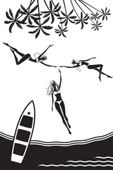 Girls having fun on the beach – vector illustration