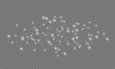 Multicolored sparks on a transparent background. Stardust, Lens Flare. Vector illustration isolated on gray background.